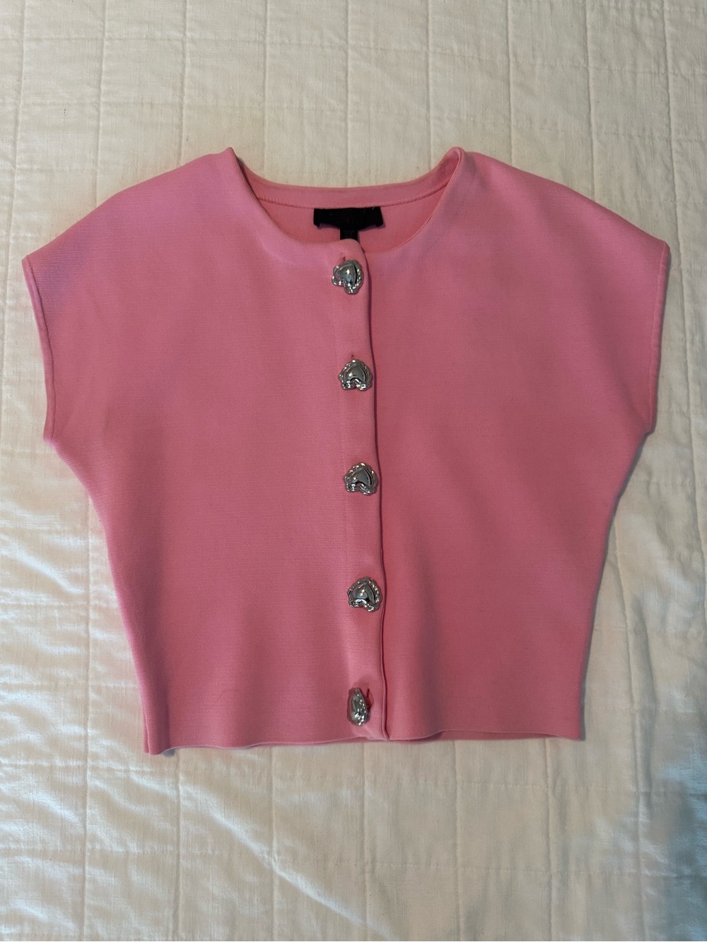 Zara Pink Short-Sleeve Knit Button Front Top